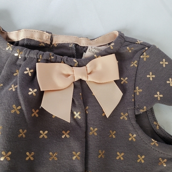 Catherine Malandrino Dress Gray Metallic Gold Peach Cap Sleeve Baby Girl 6-9 Mon - Picture 4 of 11